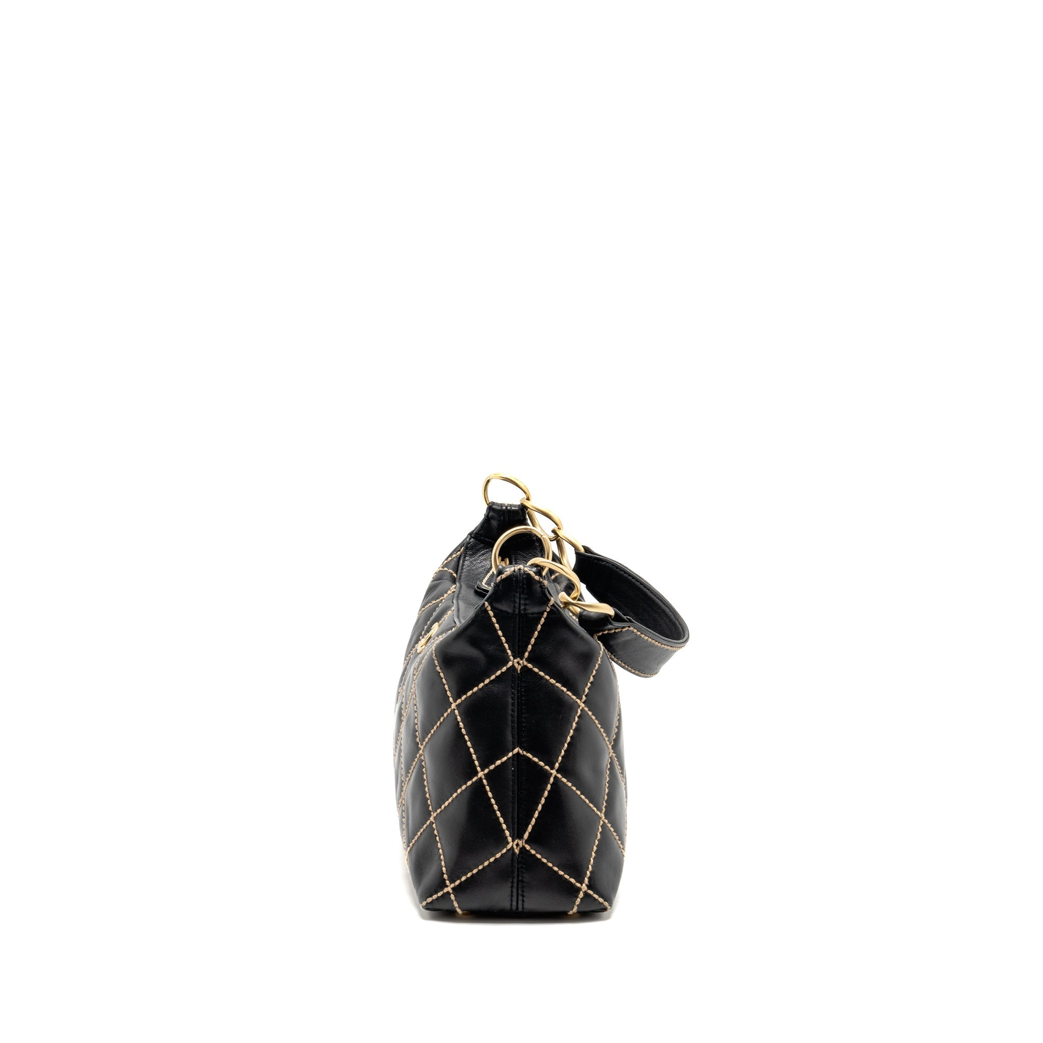 Chanel Vintage Wild Stitch Shoulder Bag Calfskin Black