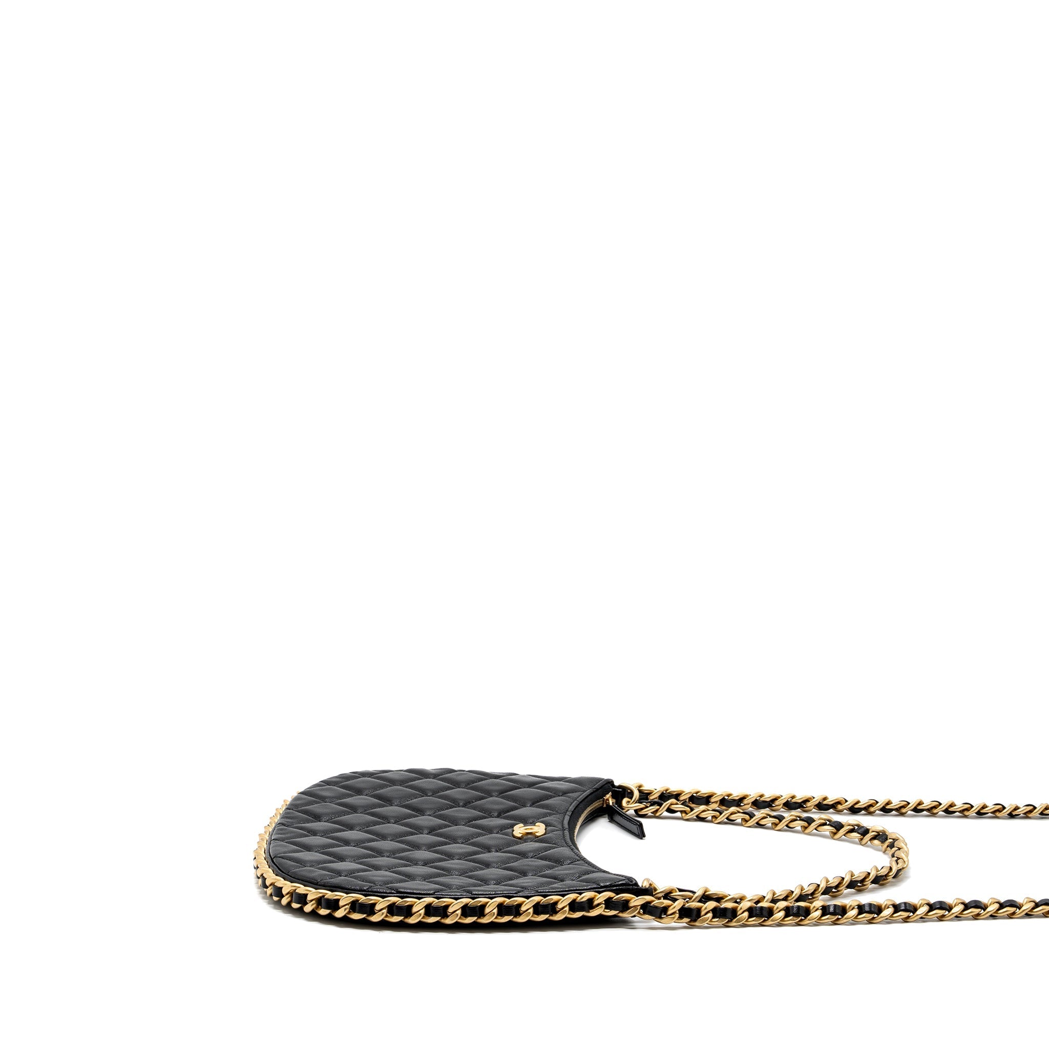 Chanel moon hobo shoulder / crossbody bag goatskin black brushed  (microchip)