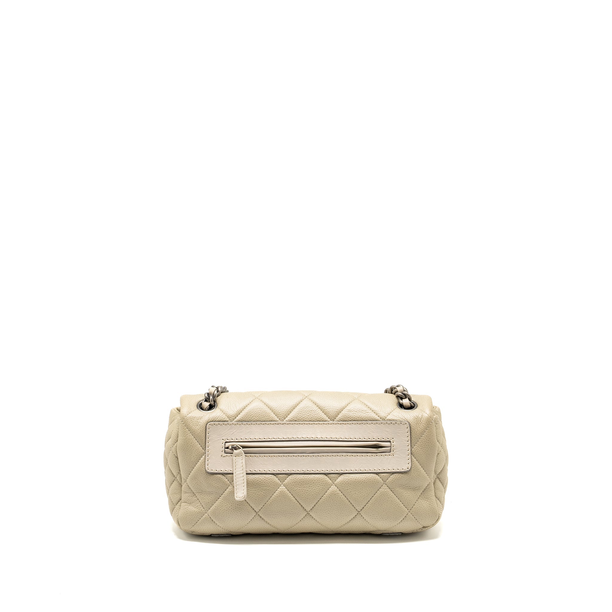 Chanel quilted flap shoulder bag caviar light beige ruthenium