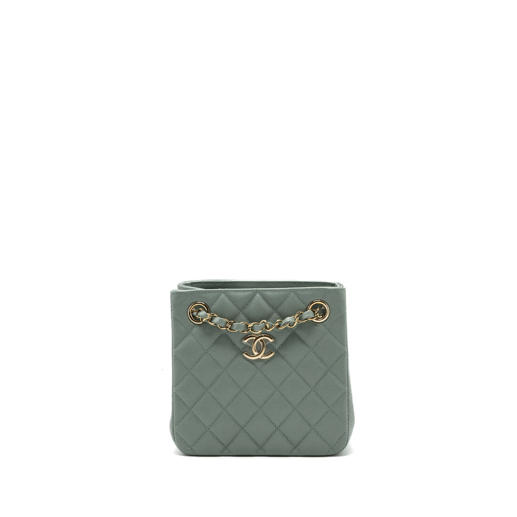 Chanel 23C mini bucket tote bag caviar light grey L (microchip)