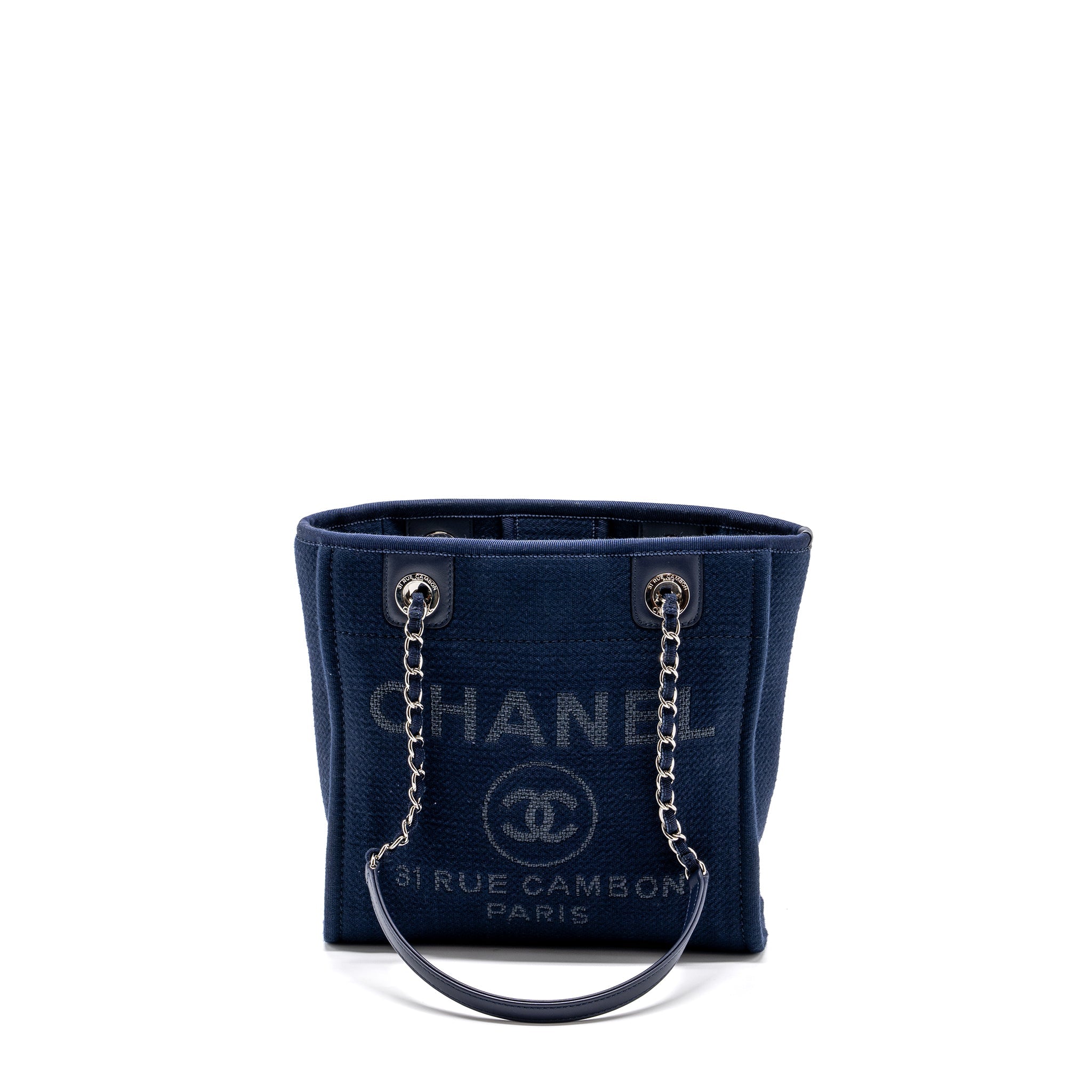 CHANEL SMALL DEAUVILLE TOTE BAG CANVAS NAVY  (Microchip)