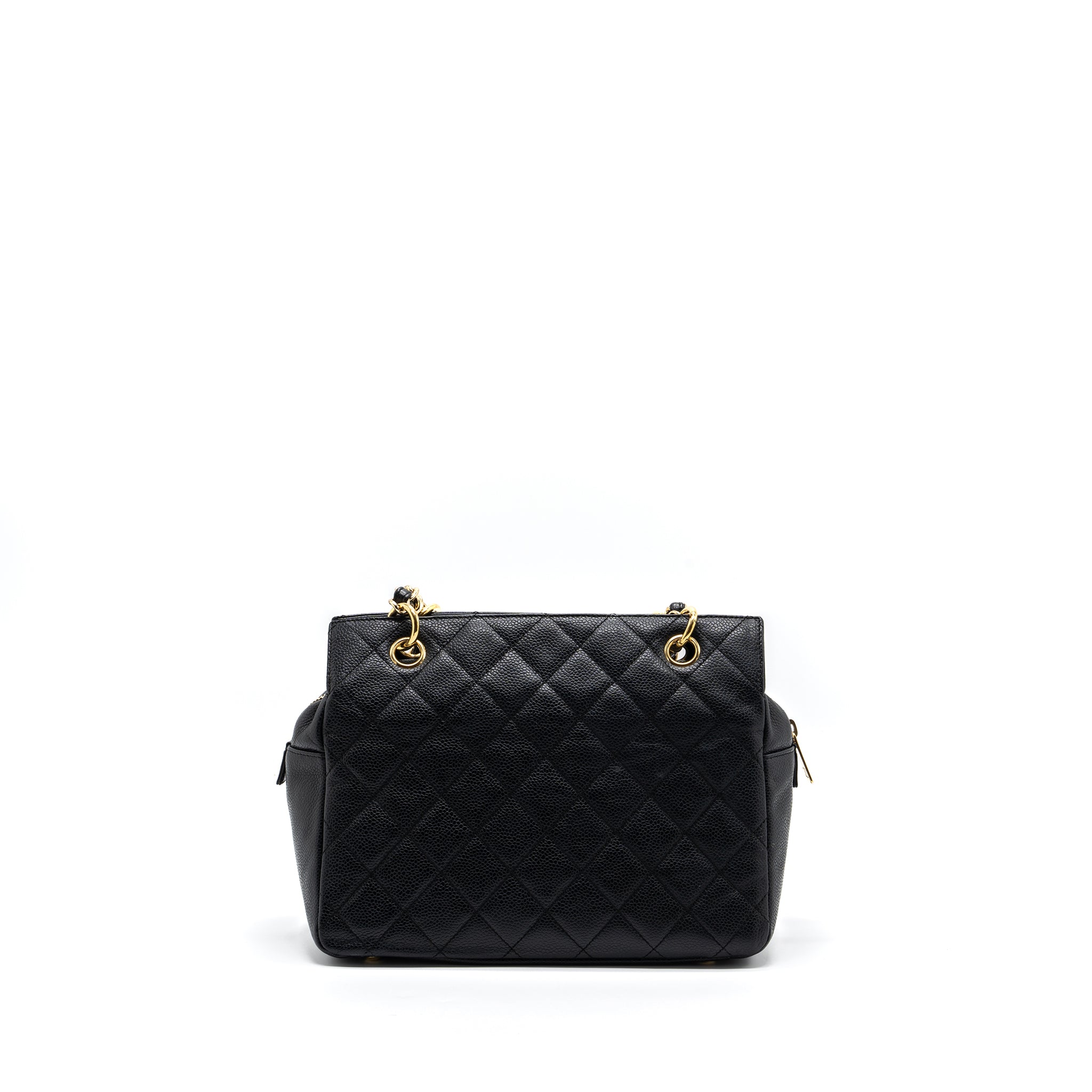 Chanel CC logo small shopping tote bag caviar black