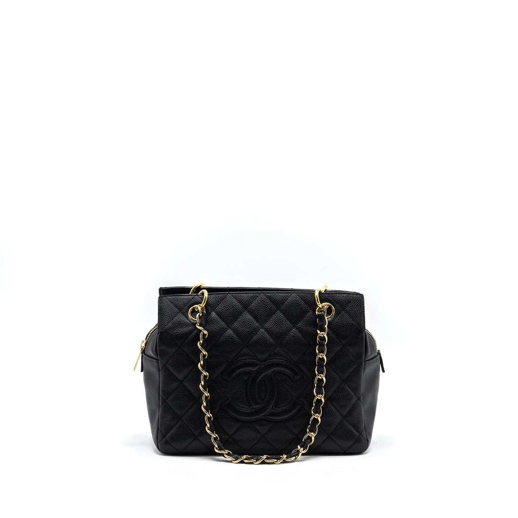 Chanel CC logo small shopping tote bag caviar black