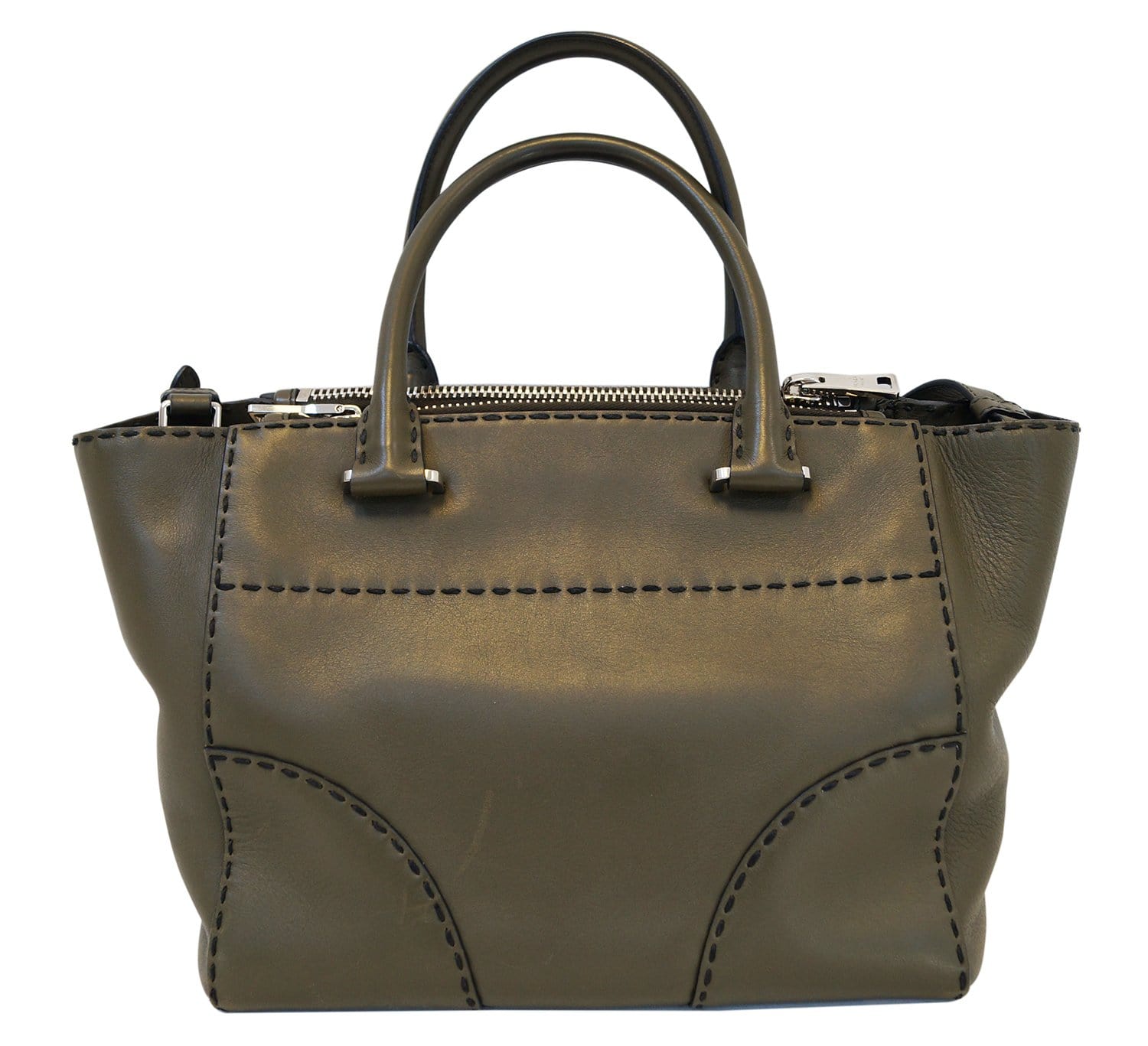 PRADA City Calf Leather Medium Topstitched Twin-Pocket Tote Bag