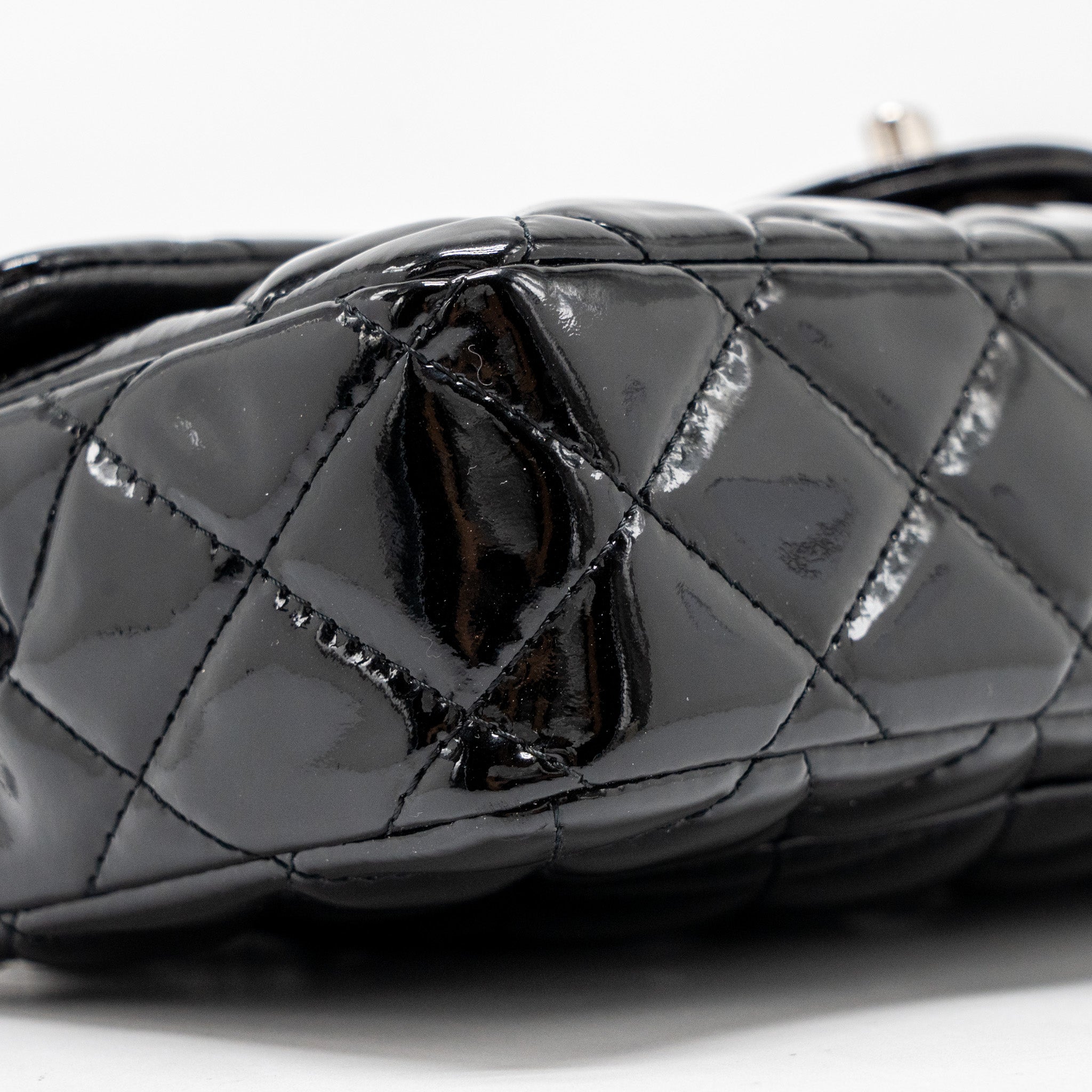 Chanel East West Flap Shoulder Bag Patent Leather Black