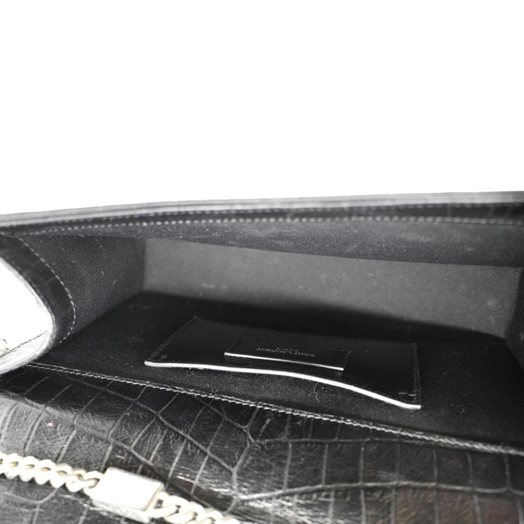YVES SAINT LAURENT Kate Crocodile Embossed Leather Shoulder Bag Black