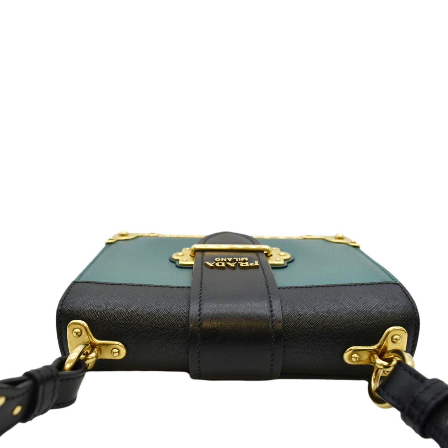 PRADA Cahier Swarovski Crystals Leather Shoulder Bag Green