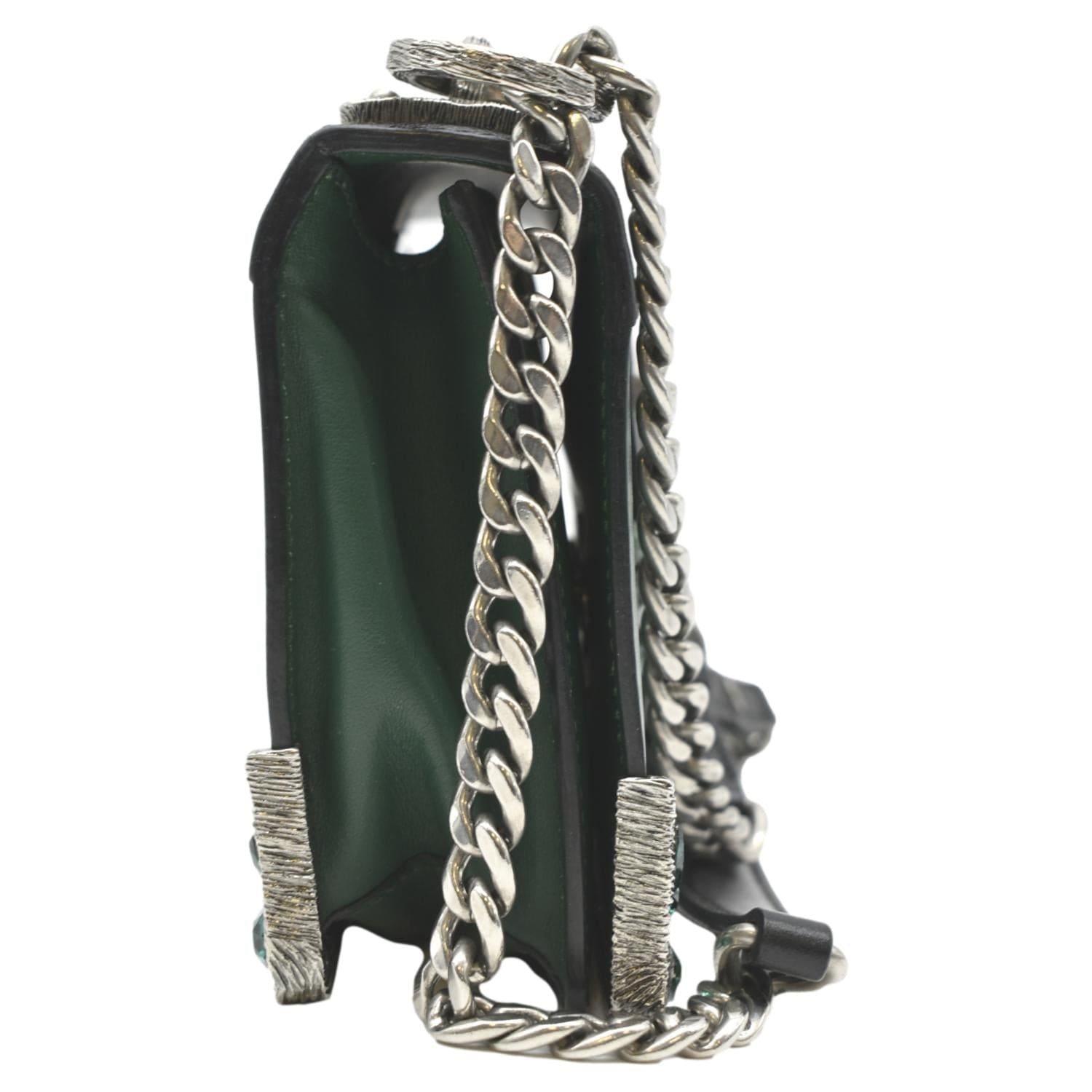 PRADA Cahier Swarovski Crystals Leather Shoulder Bag Green