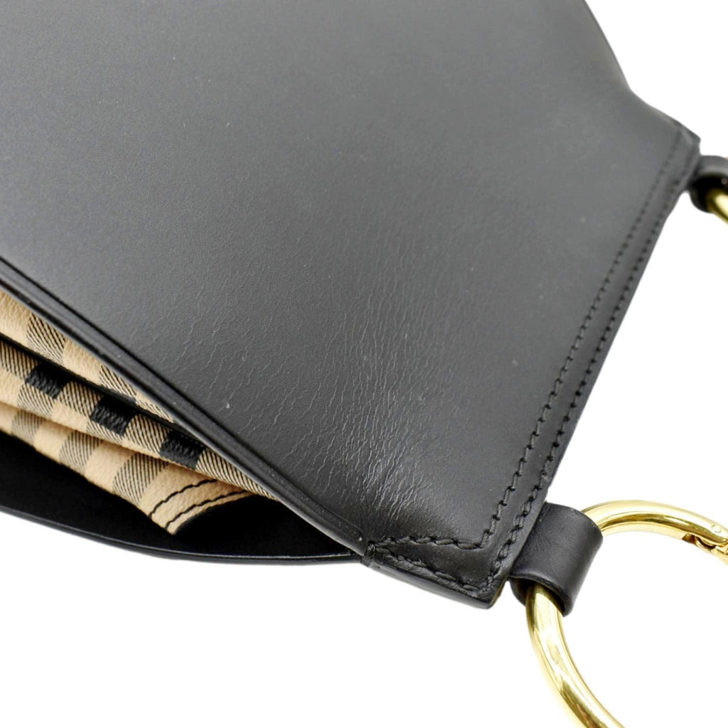 BURBERRY The Bridle Haymarket Check Leather Shoulder Bag Black