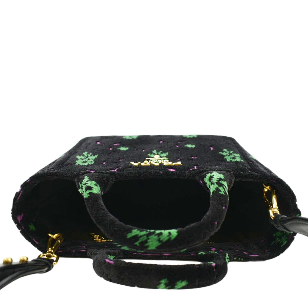 PRADA Small Top Handle Velvet Shoulder Bag Black