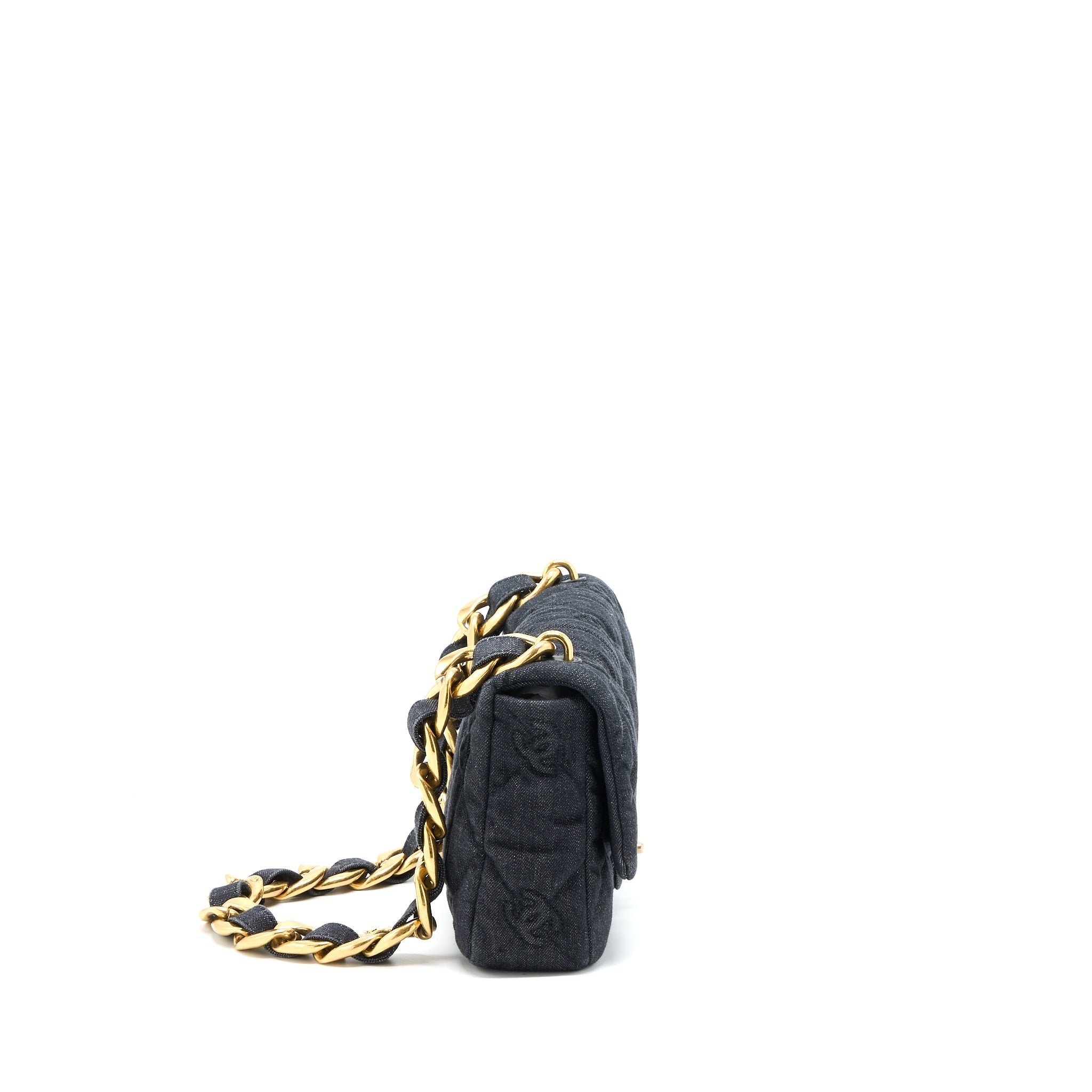 Chanel Flap Shoulder Bag with Giant Chain Denim Dark Blue Brushed  (Microchip)