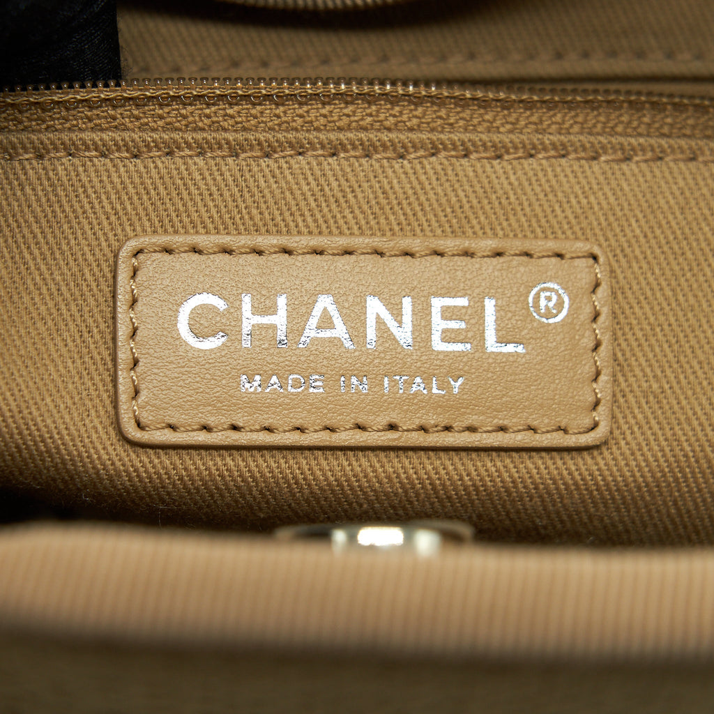 Chanel Deauville PM Chain Tote Bag Canvas Dark Beige