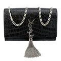 YVES SAINT LAURENT Kate Crocodile Embossed Leather Shoulder Bag Black