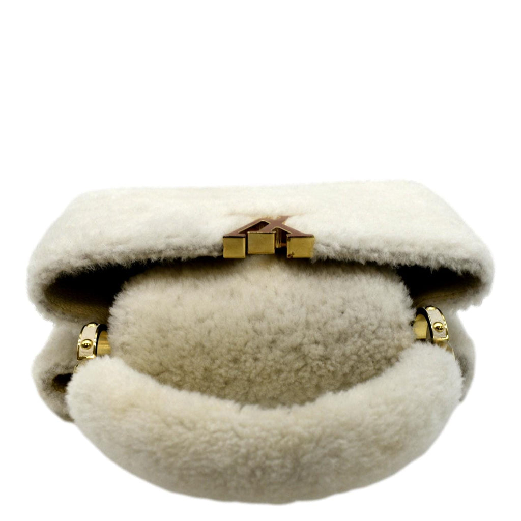 LOUIS VUITTON Capucine PM Teddy Fleece Top Handle Shoulder Bag White