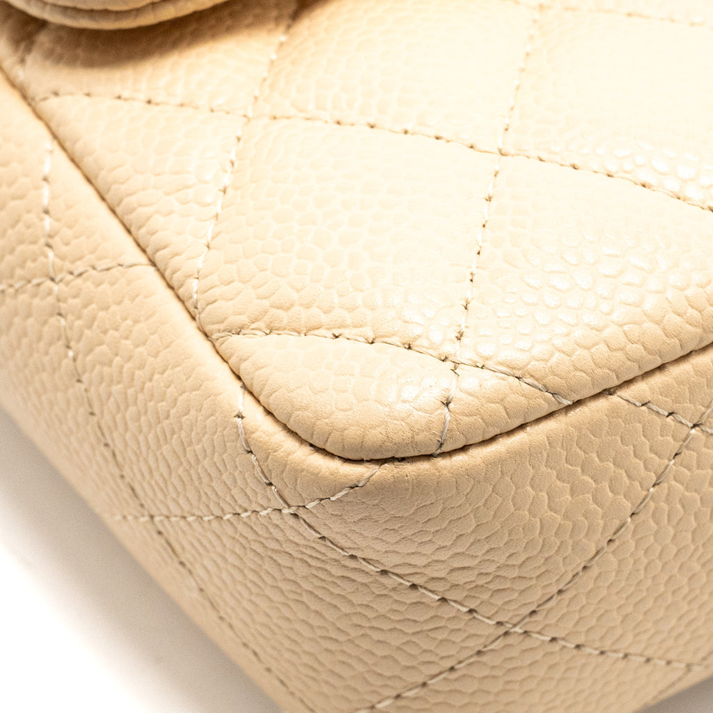 Chanel East-West Flap Shoulder Bag Caviar Beige