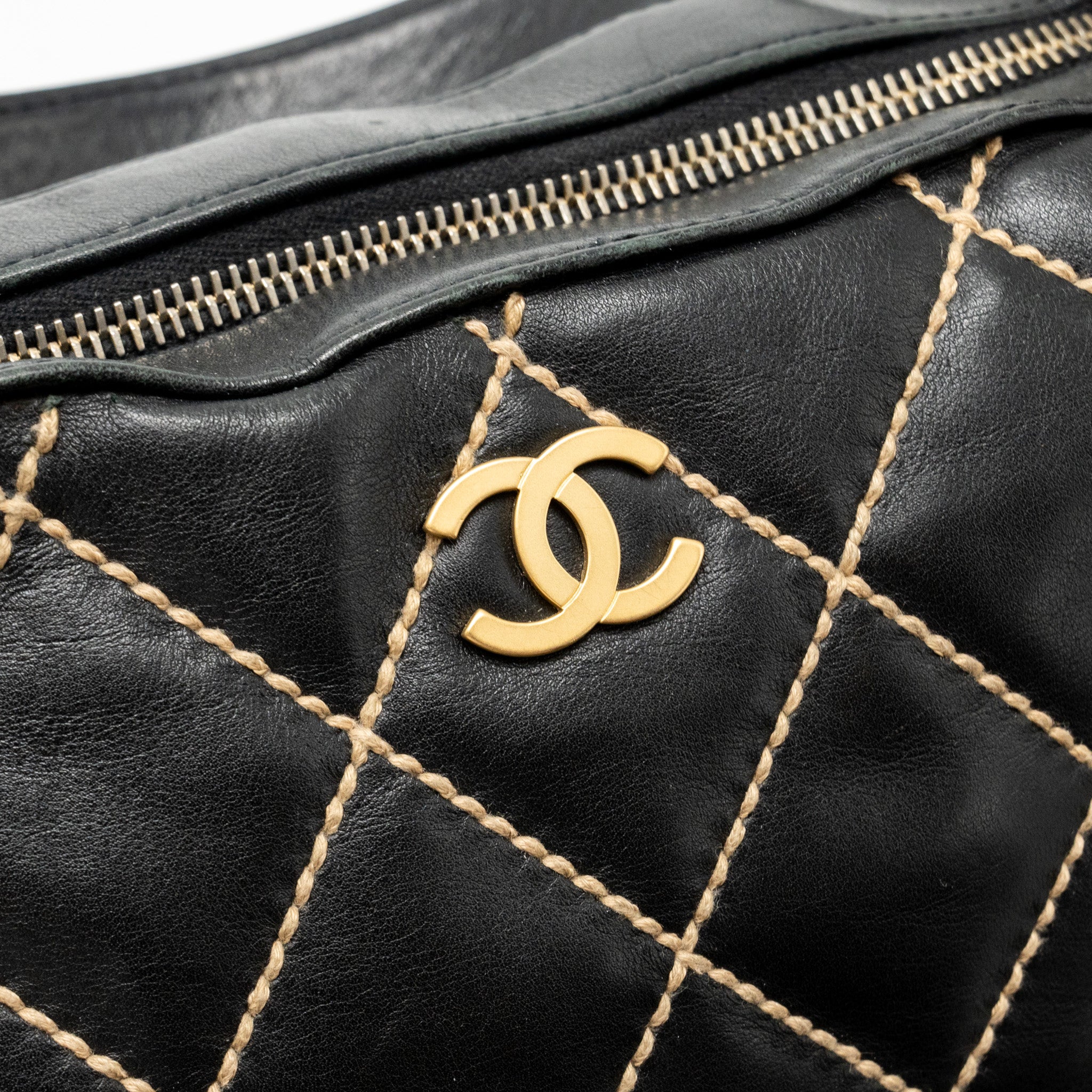 Chanel Vintage Wild Stitch Shoulder Bag Calfskin Black