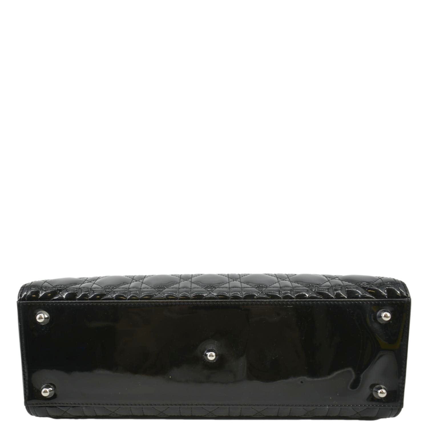 CHRISTIAN DIOR Lady Dior Large Quilted Patent Leather Shoulder Bag Black
