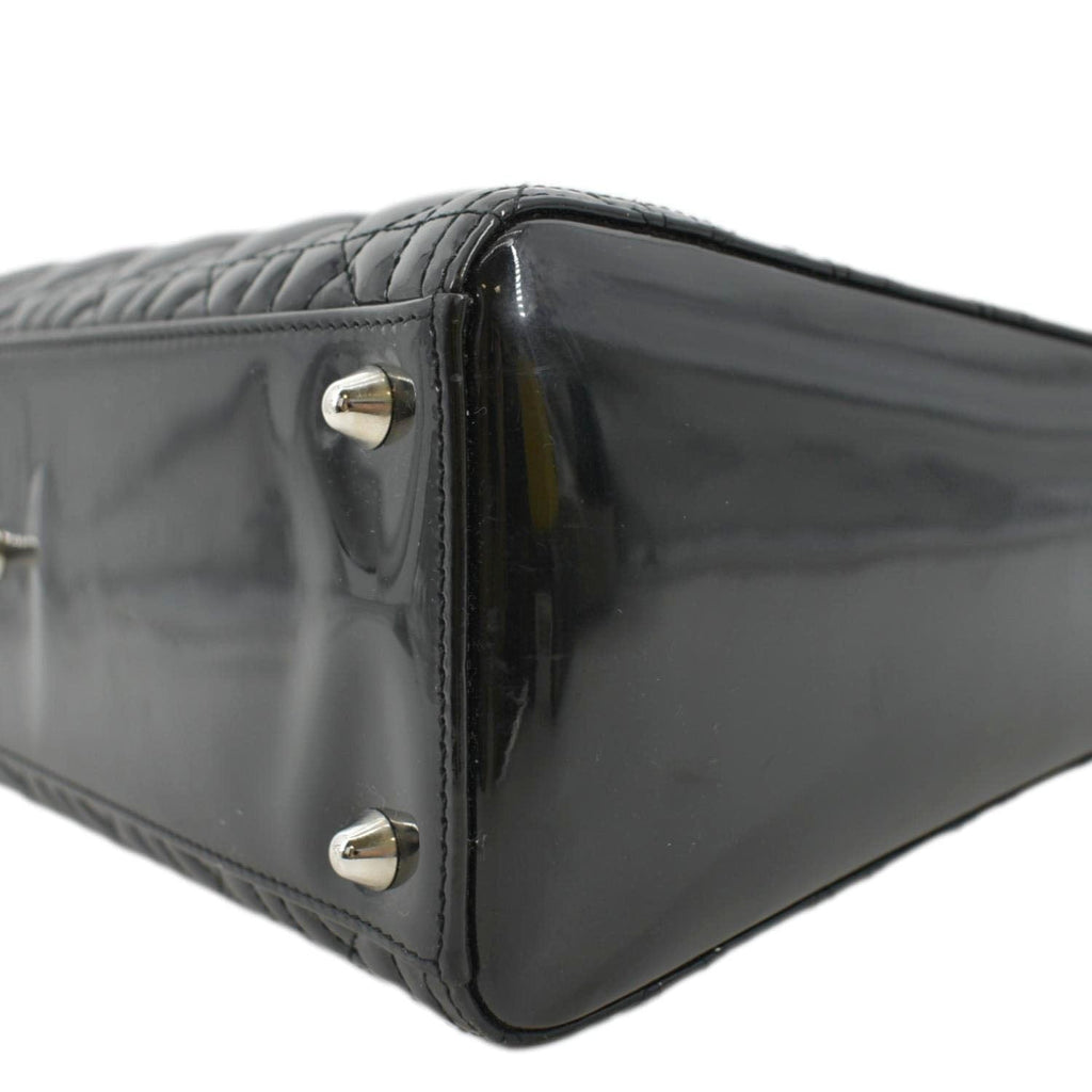 CHRISTIAN DIOR Lady Dior Large Quilted Patent Leather Shoulder Bag Black