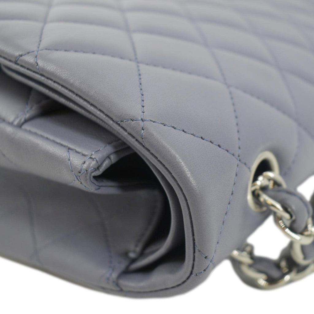 CHANEL Classic Maxi Double Flap Quilted Lambskin Leather Shoulder Bag Light Purple