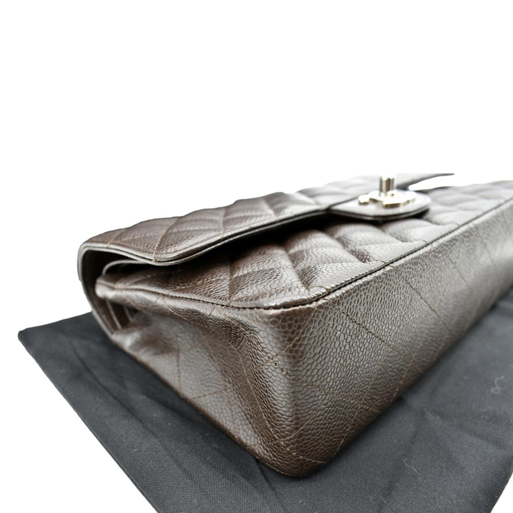 CHANEL Classic Medium Double Flap Caviar Leather Shoulder Bag Chocolate
