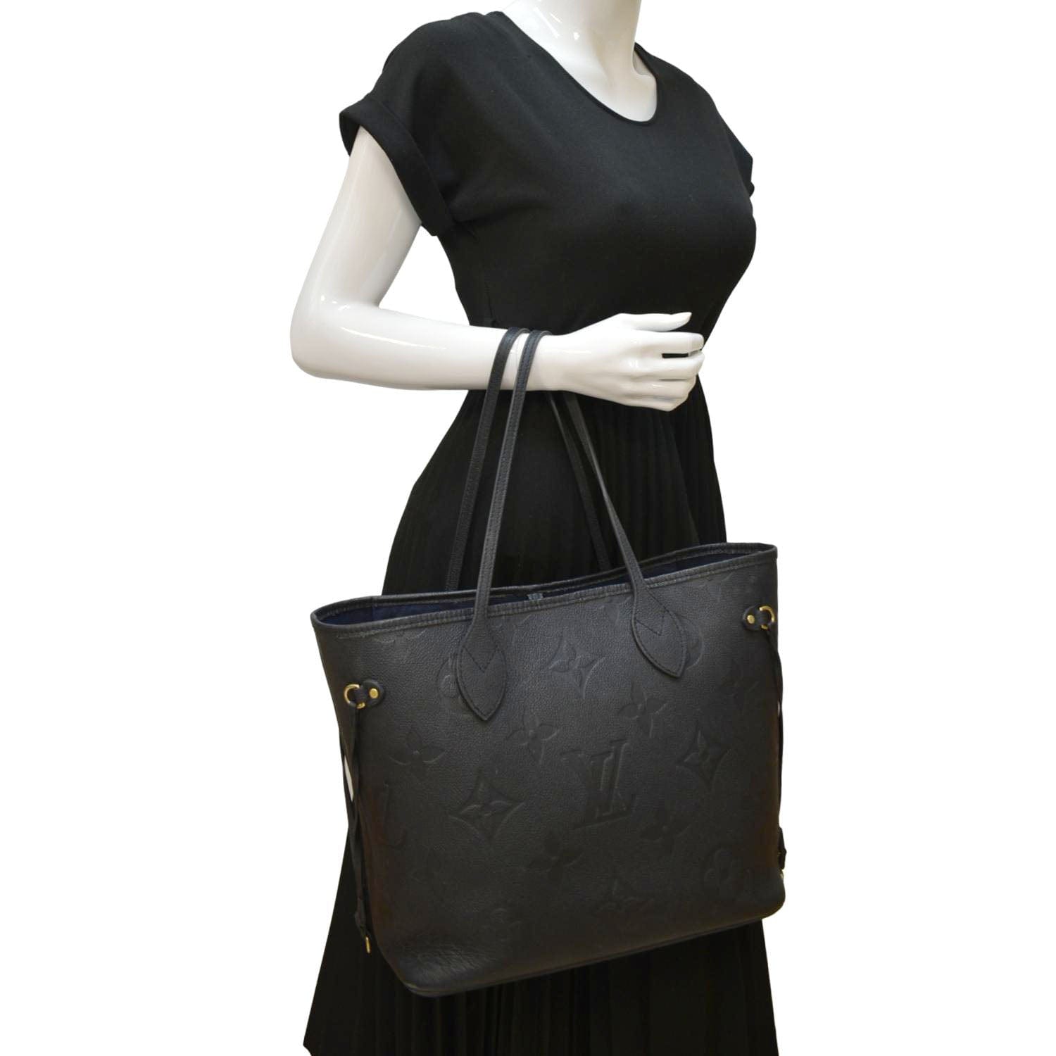 LOUIS VUITTON Neverfull MM Empreinte Leather Tote Shoulder Bag Black