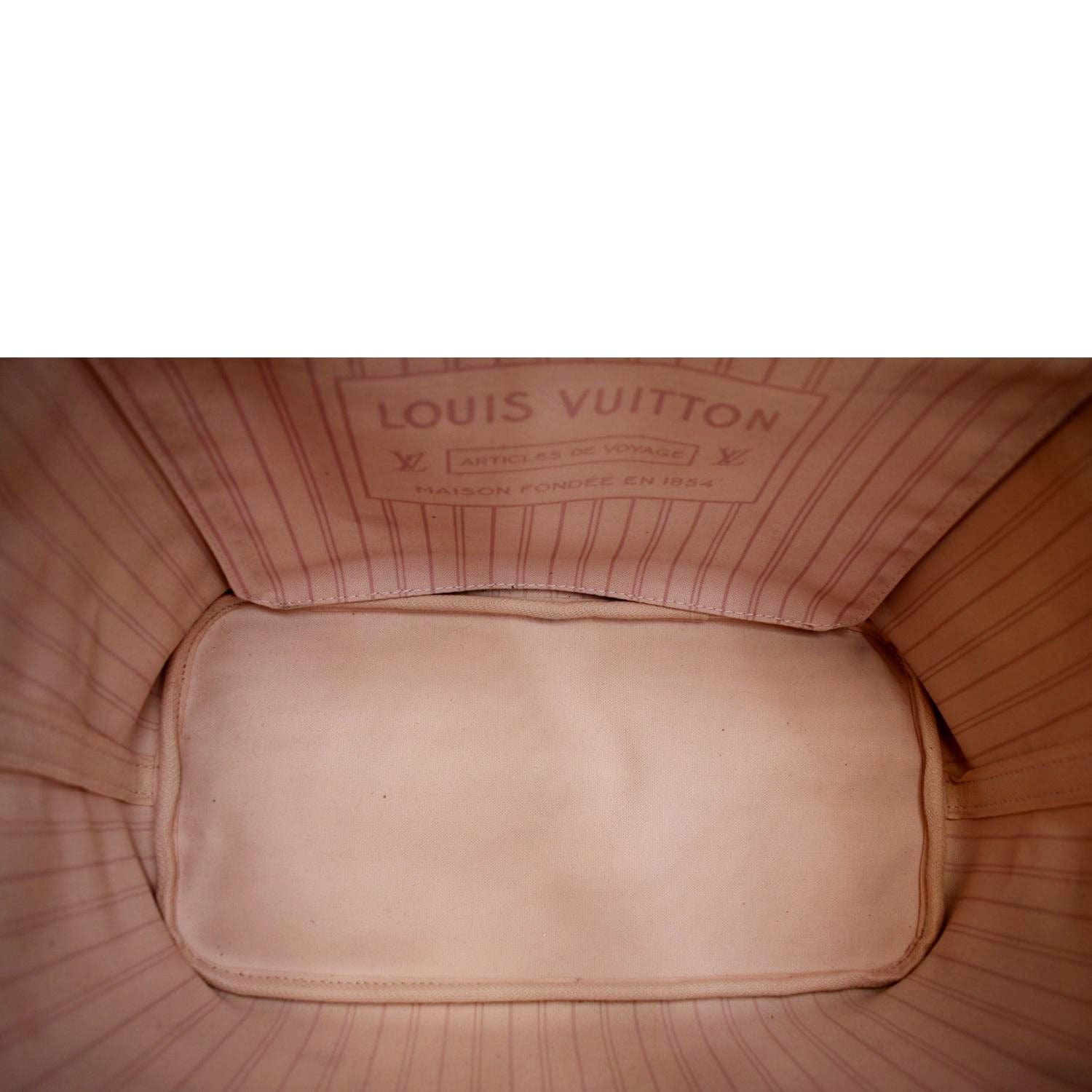 LOUIS VUITTON Neverfull MM Damier Ebene Tote Bag Rose Ballerine