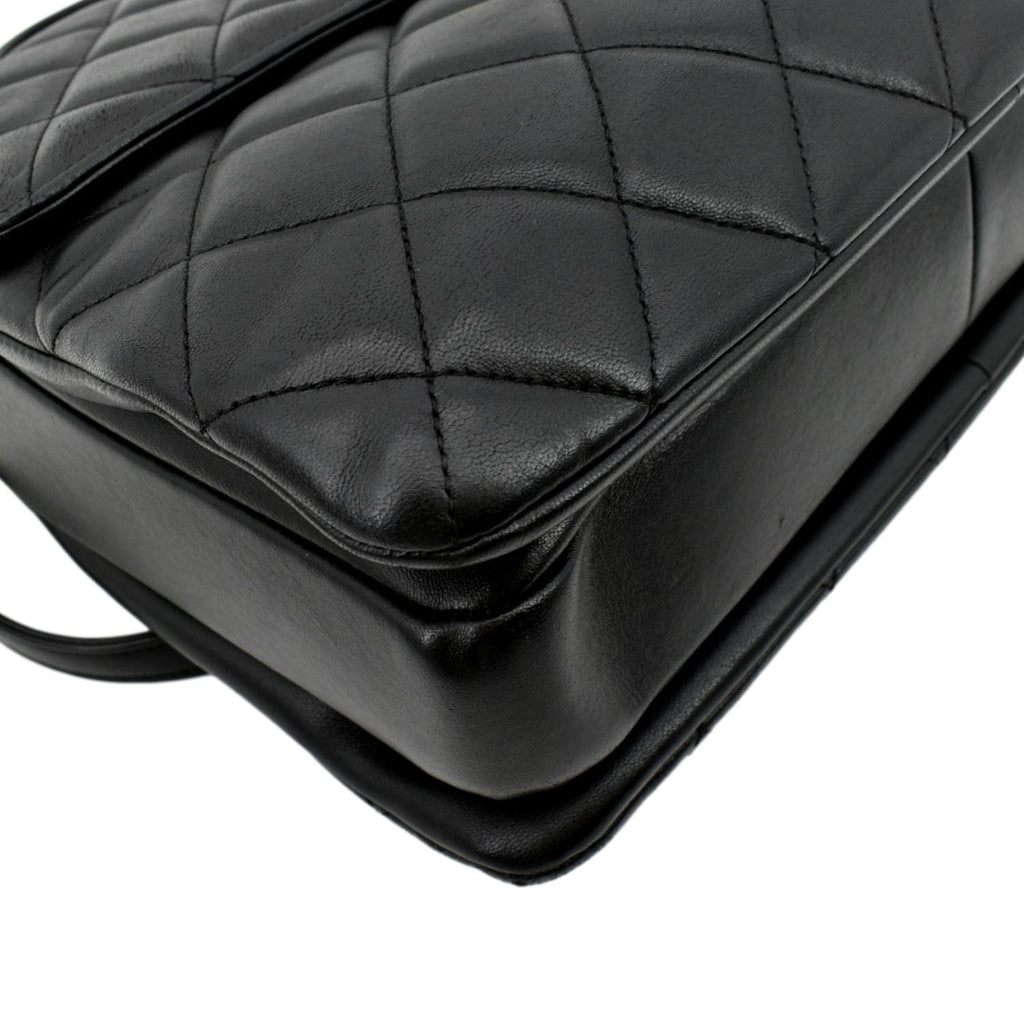 CHANEL Trendy CC Top Handle Flap Quilted Leather Shoulder Bag Black