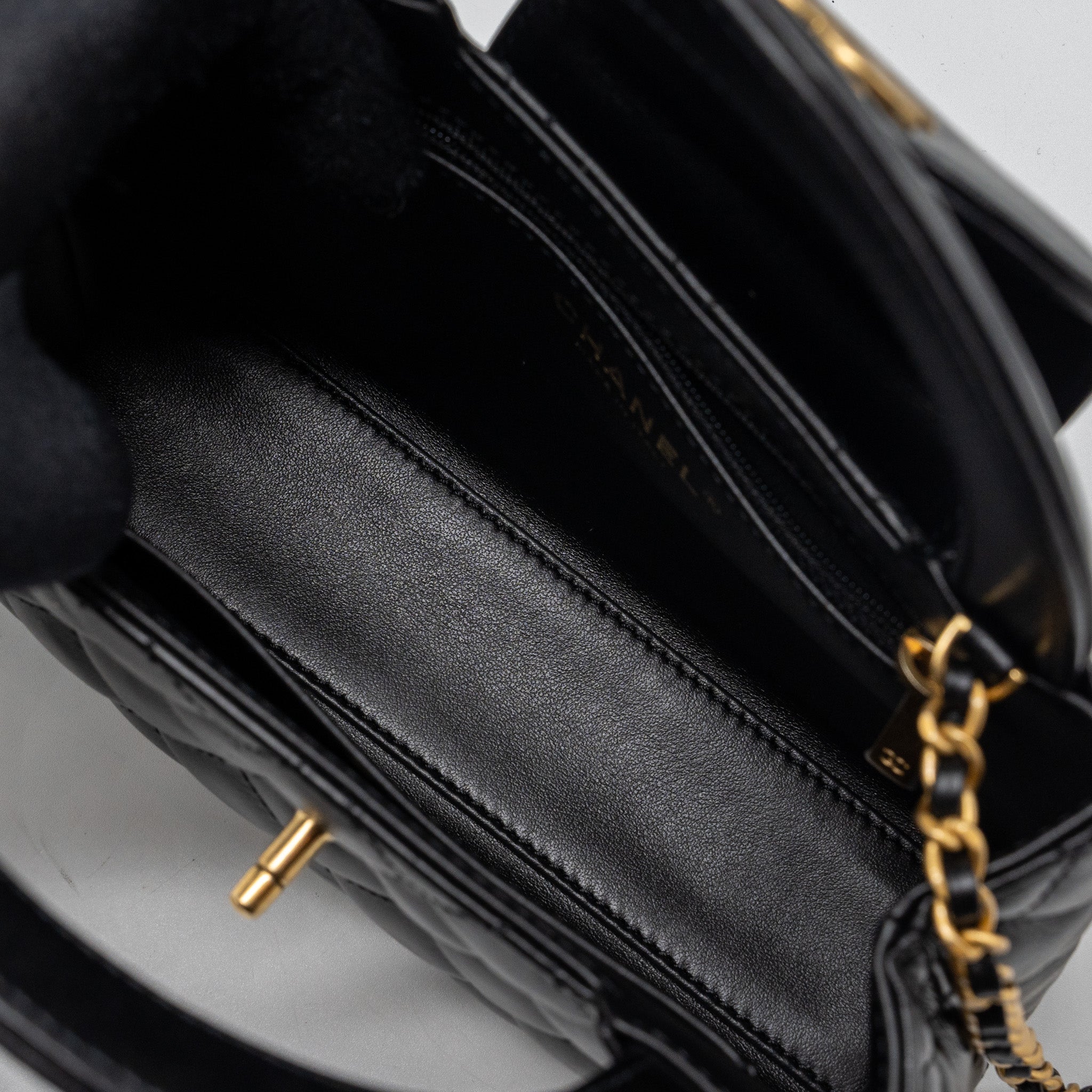 Chanel 23K mini kelly shopping tote bag Calfskin black  (microchip)