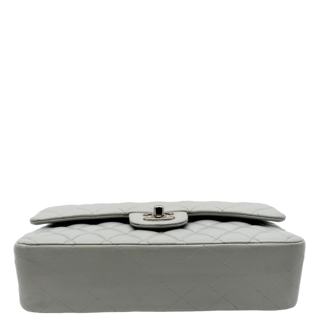 CHANEL Medium Double Flap Calfskin Leather Shoulder Bag Grey