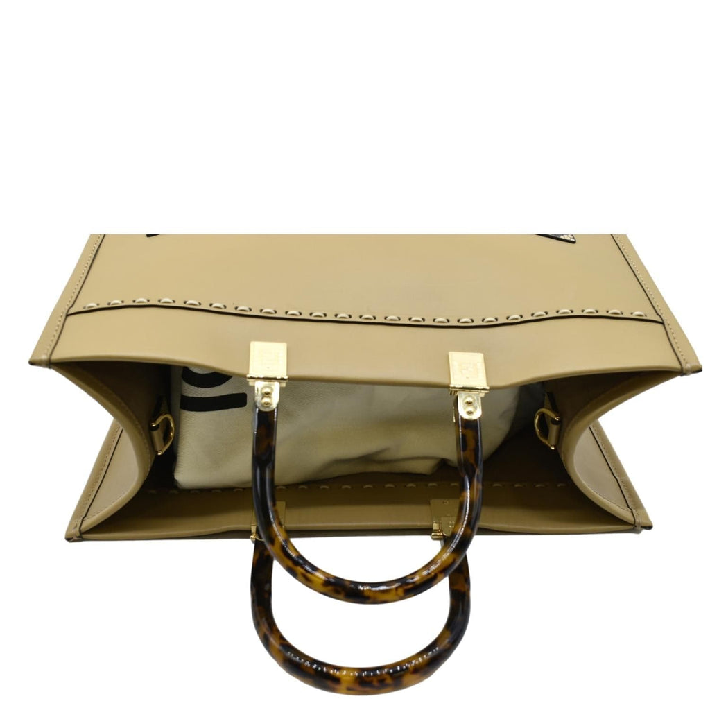 FENDI Sunshine Plexiglass Leather Shopper Tote Bag Tan