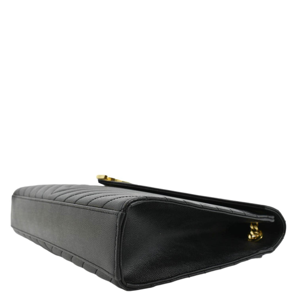 YVES SAINT LAURENT Large Envelope Flap Matelasse Leather Shoulder Bag Black
