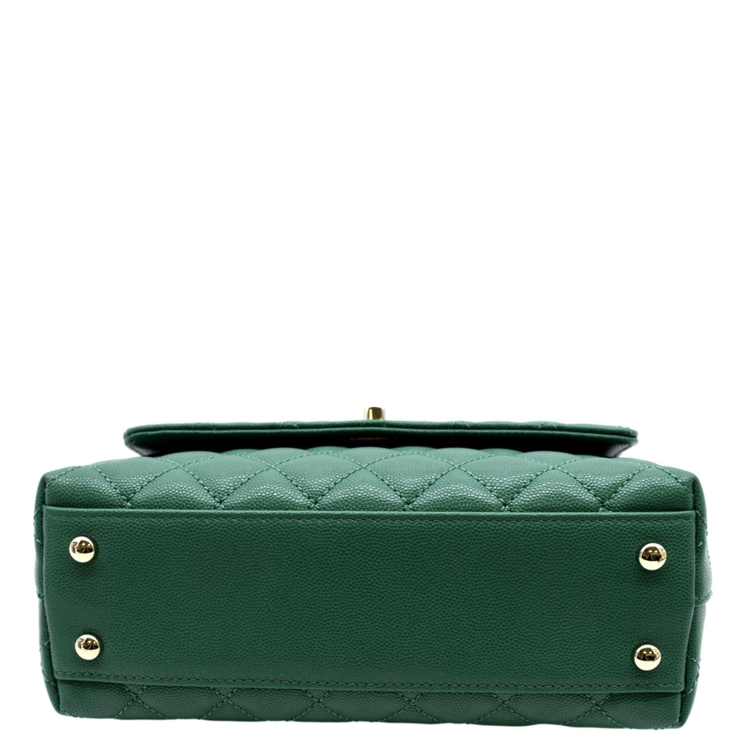 CHANEL Coco Mini Top Handle Caviar Leather Shoulder Bag Green