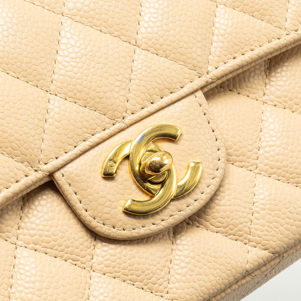 Chanel East-West Flap Shoulder Bag Caviar Beige