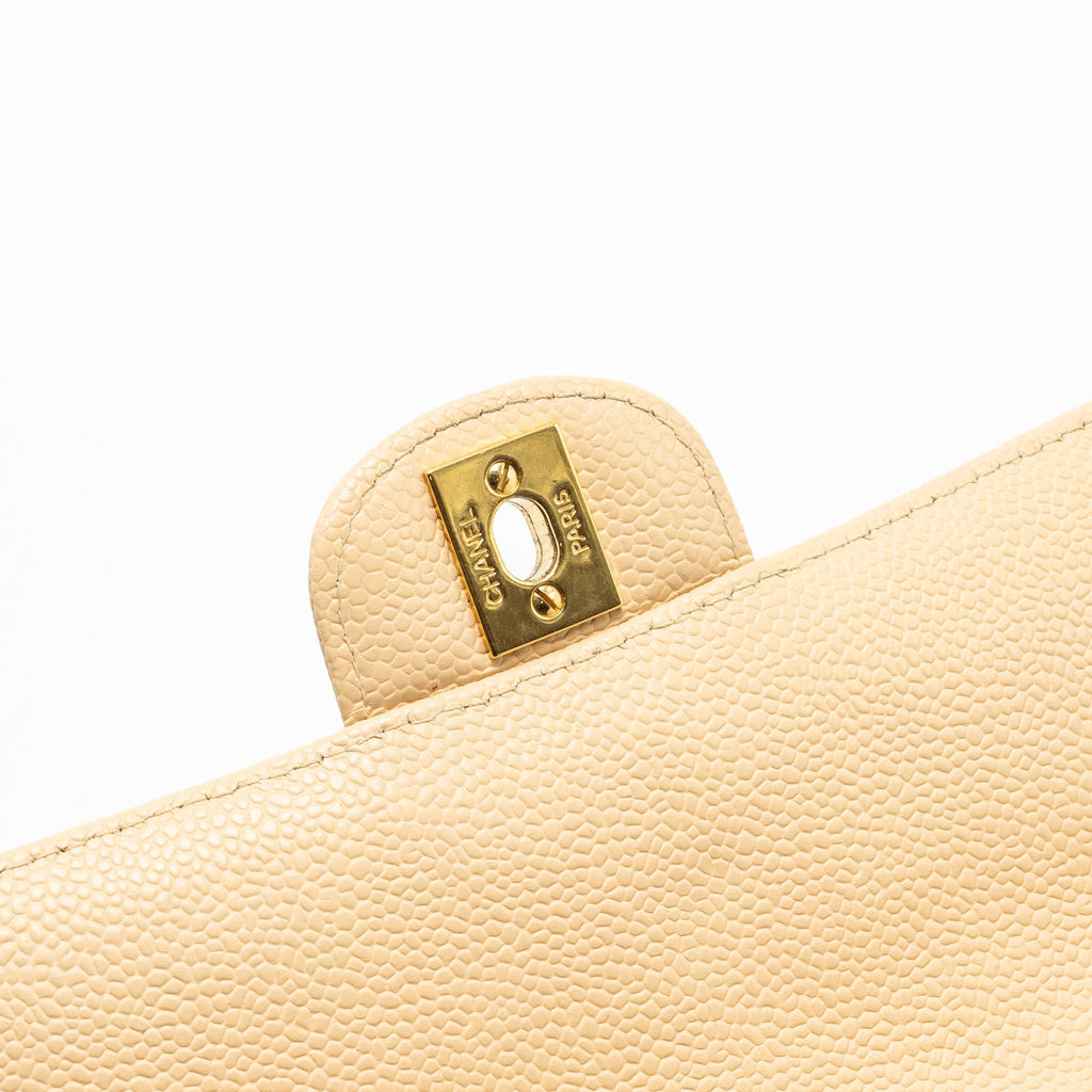 Chanel East-West Flap Shoulder Bag Caviar Beige
