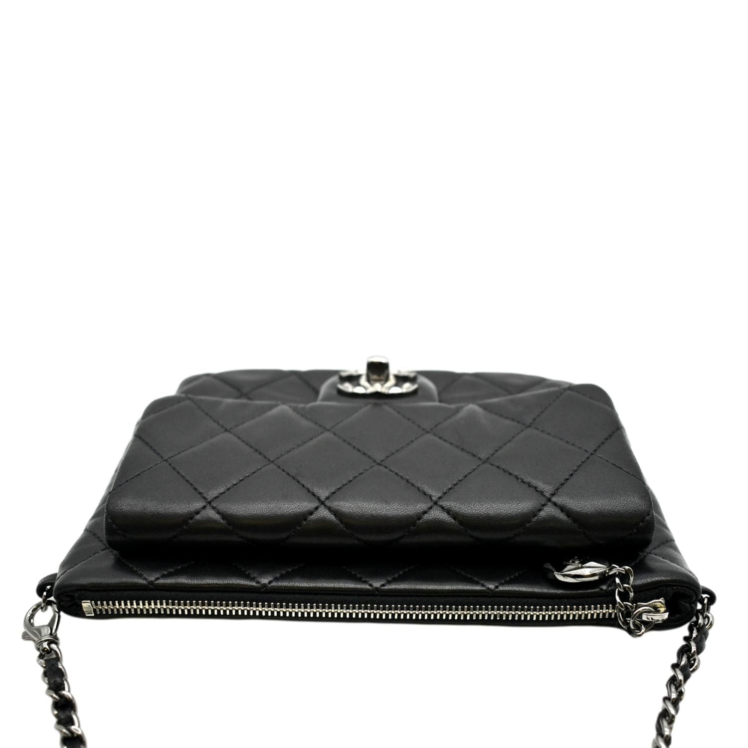 CHANEL Classic Flap with Zip Pocket Quilted Leather Satchel Shoulder Bag Black