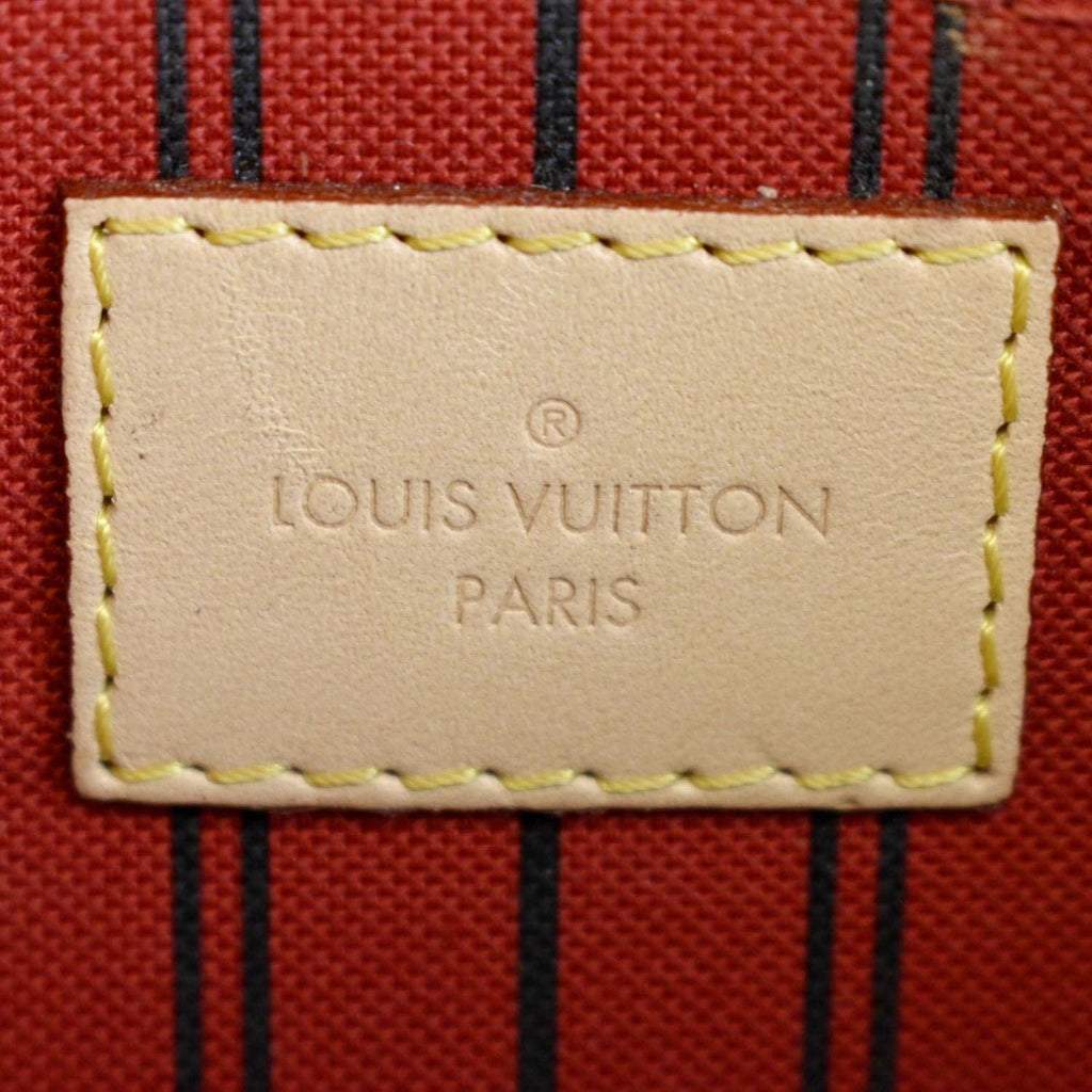 LOUIS VUITTON Neverfull MM Monogram Canvas Tote Bag Brown/Red