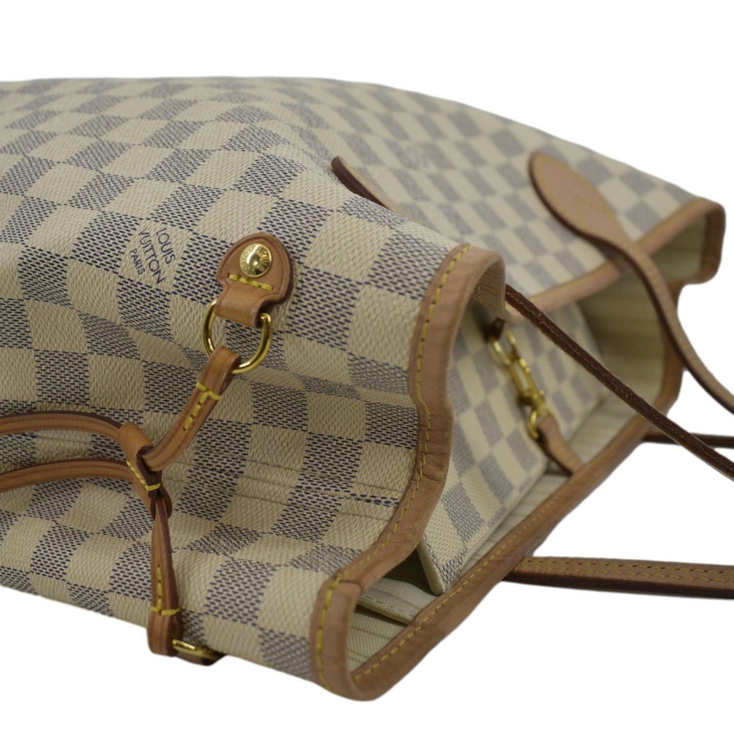 LOUIS VUITTON Neverfull MM Damier Azur Shoulder Bag White