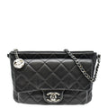 CHANEL Classic Flap with Zip Pocket Quilted Leather Satchel Shoulder Bag Black