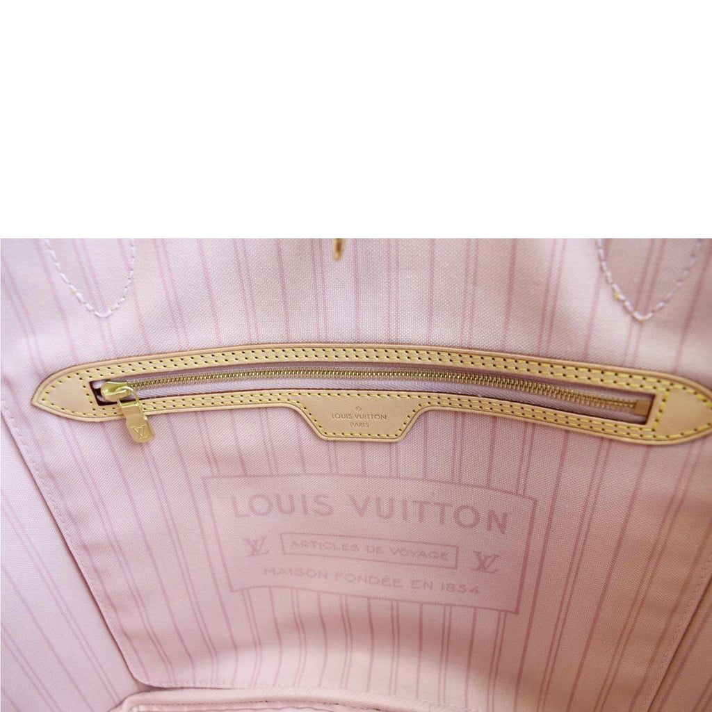 LOUIS VUITTON Neverfull MM Damier Azur Shoulder Bag Rose Ballerine