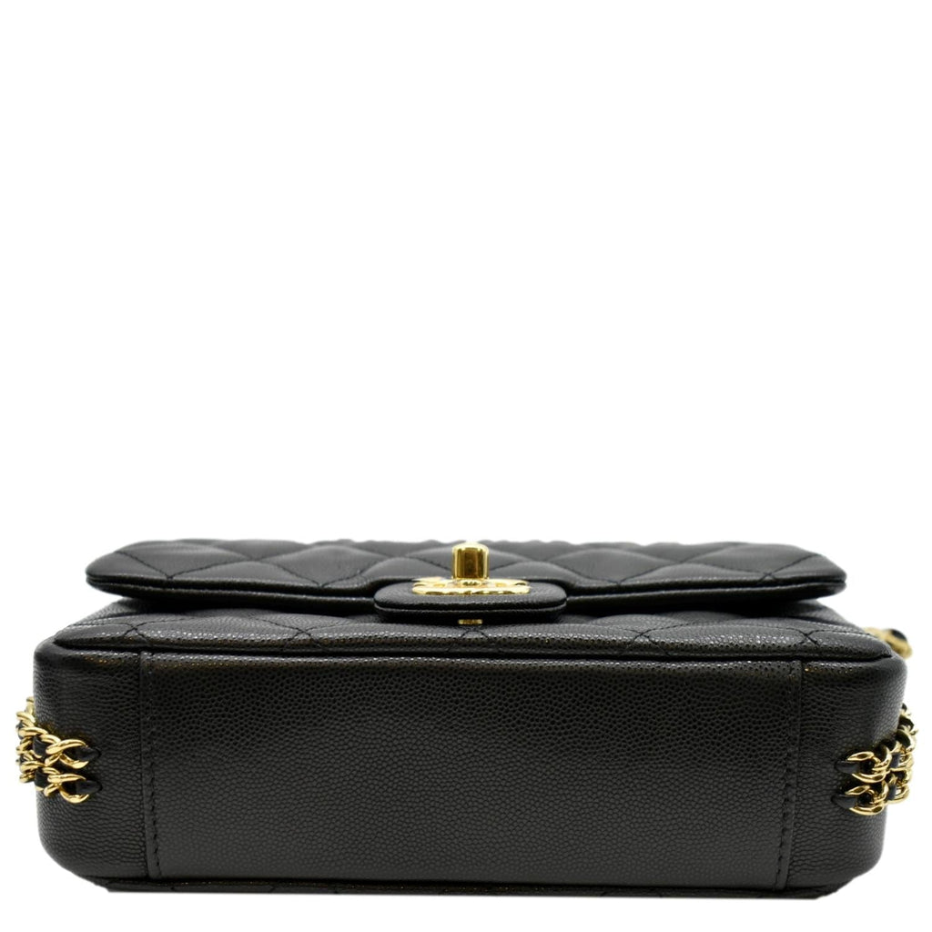 CHANEL Mini Flap Grained Calfskin Leather Shoulder Bag Black