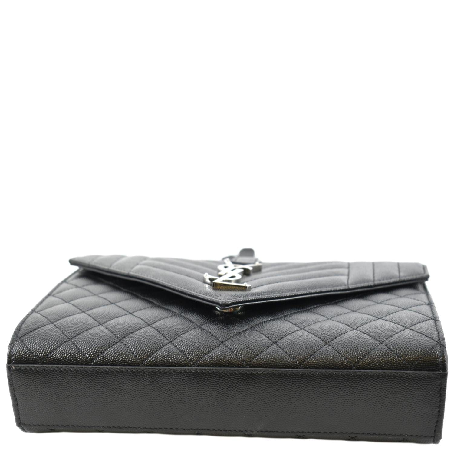 YVES SAINT LAURENT Medium Envelope Leather Chain Shoulder Bag Black