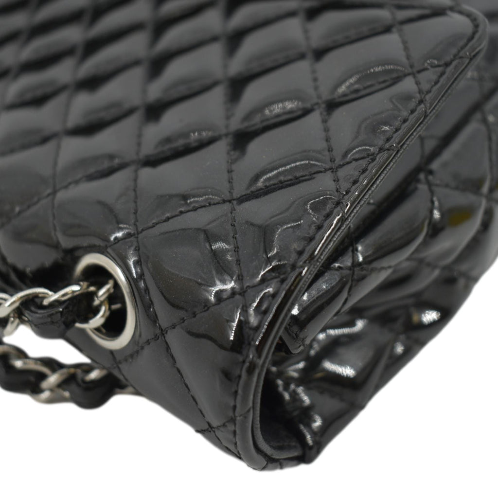 CHANEL Secret Label Flap Patent Leather Shoulder Bag Black
