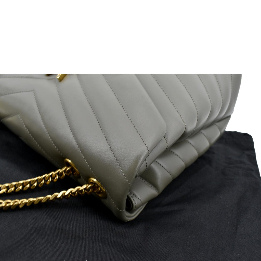 YVES SAINT LAURENT Medium Loulou Matelasse Leather Chain Shoulder Bag Neutral Grey