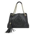 GUCCI Medium Soho Chain Pebbled Leather Tote Bag Black 536196