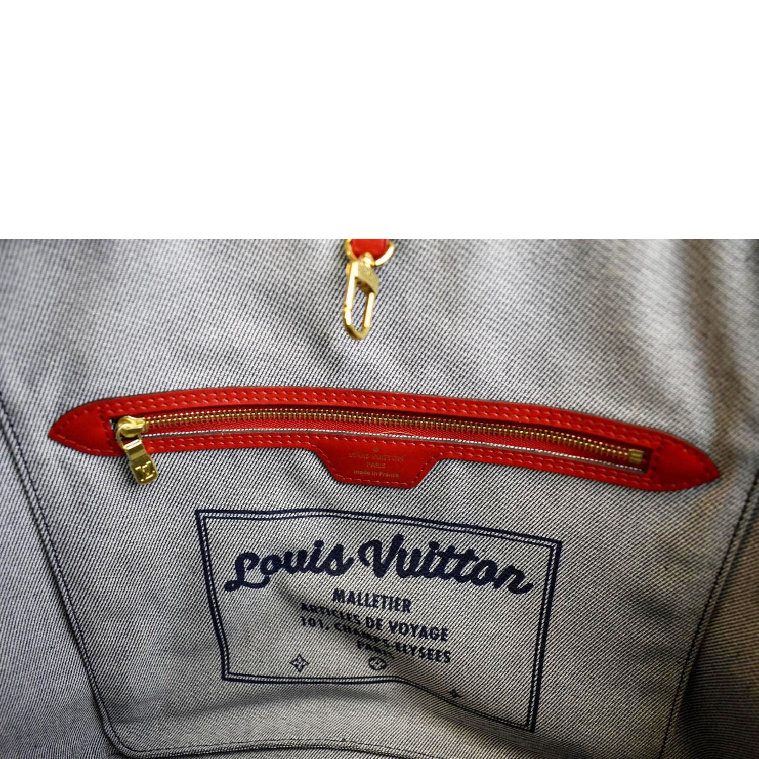 LOUIS VUITTON Neverfull MM Patchwork Monogram Denim Shoulder Bag Blue