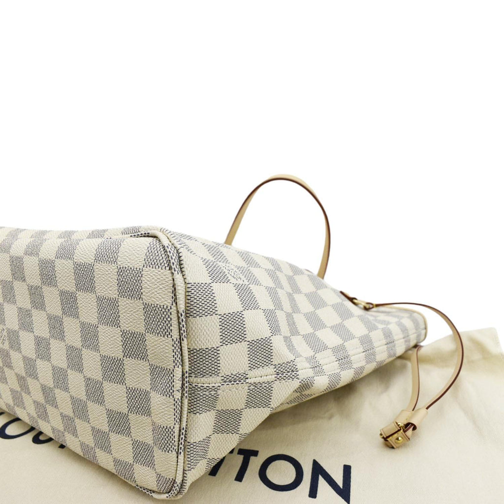 LOUIS VUITTON Neverfull MM Damier Azur Shoulder Bag Rose Ballerine