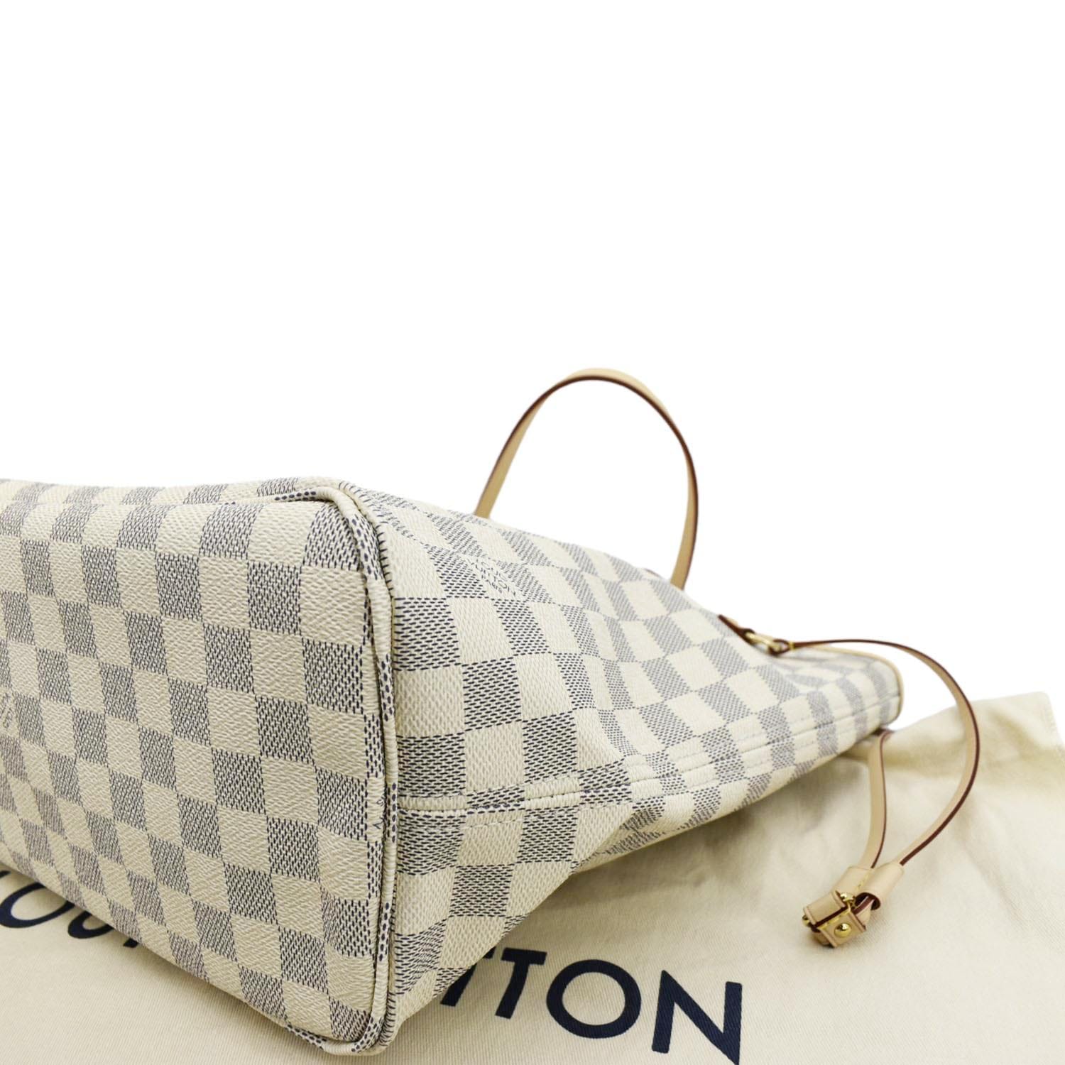 LOUIS VUITTON Neverfull MM Damier Azur Shoulder Bag Rose Ballerine