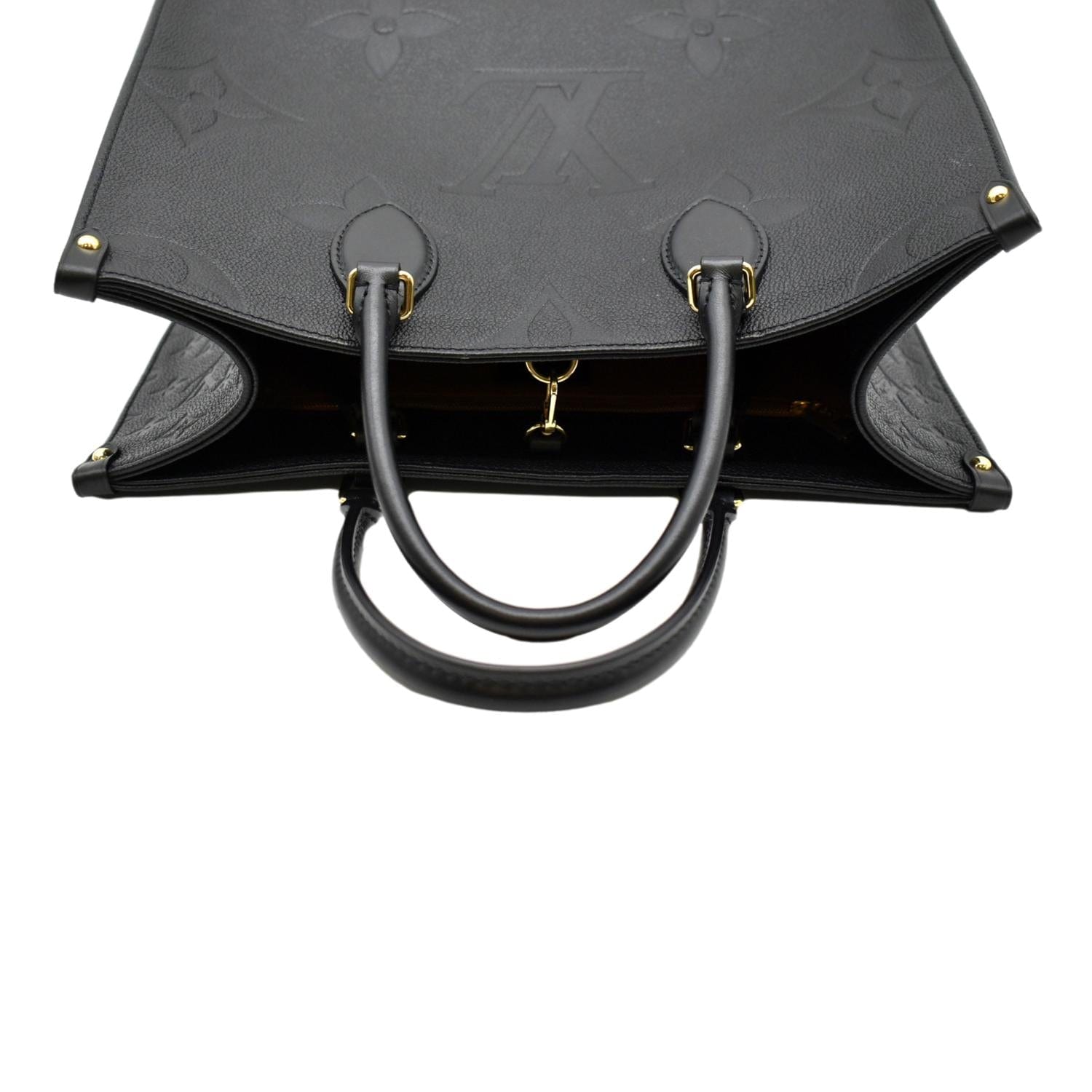 LOUIS VUITTON Onthego MM Giant Monogram Empreinte Leather Tote Bag Black