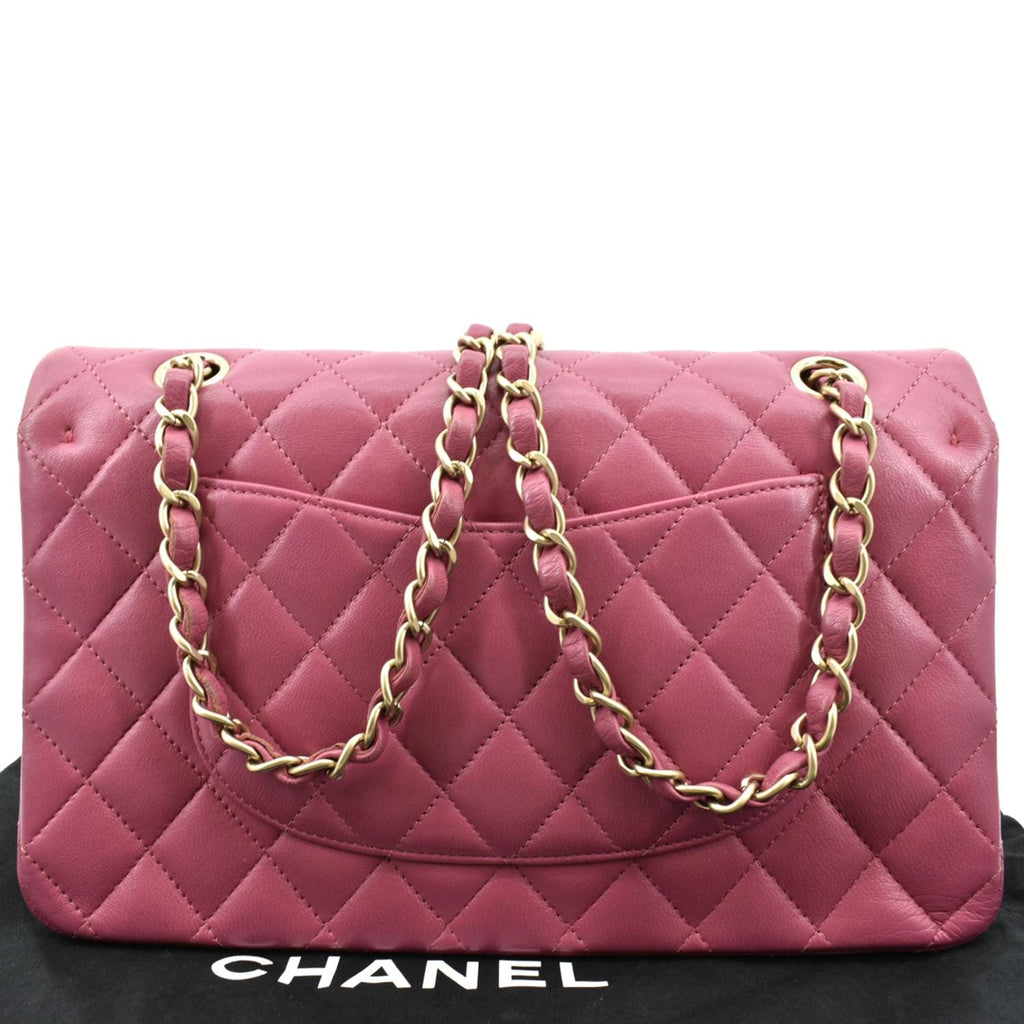 CHANEL Classic Medium Double Flap Quilted Leather Shoulder Bag Pink
