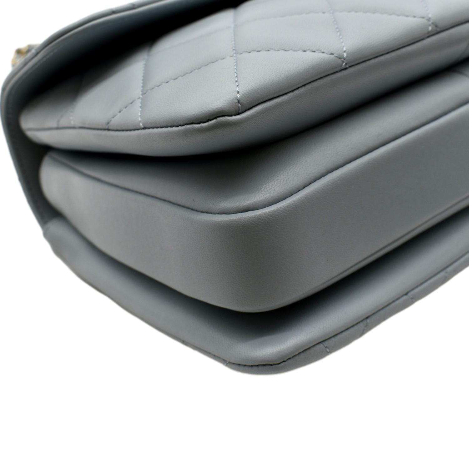 CHANEL Trendy CC Top Handle Flap Quilted Leather Shoulder Bag Light Blue